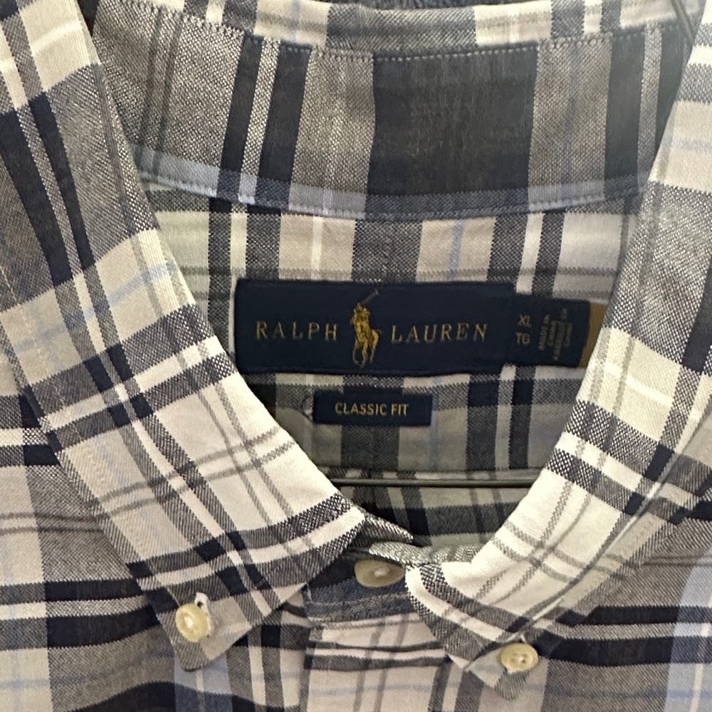 Ralph Lauren Men's Casual Plaid Shirt - Navy and White
